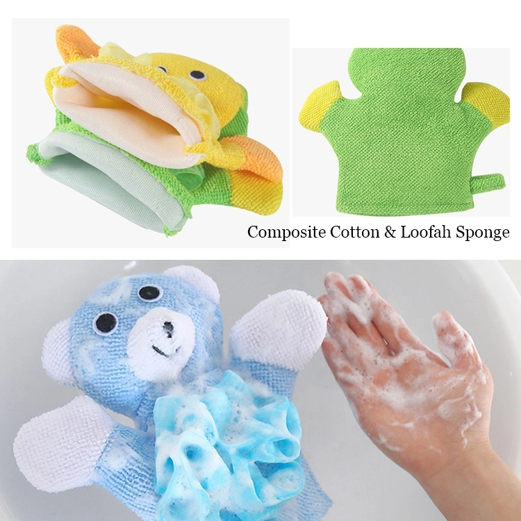 Custom Animal Design Shower & Bathing Scrub Loofah Sponge Exfoliating Scrubber Baby Bath Mitt Gloves for Children Bath Toy